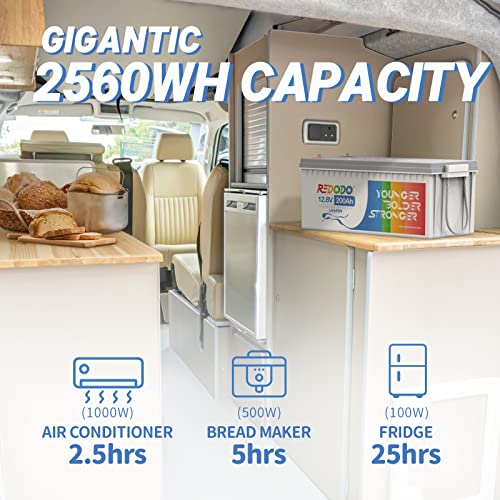 Image of Redodo 12V 200Ah LiFePO4 Battery Lithium Battery with 100A BMS, Rechargeable 4000-15000 Deep Cycles & 10-Year Lifetime, Perfect for RV, Camping, Boats, Trolling Motor, Solar Home System, etc.
