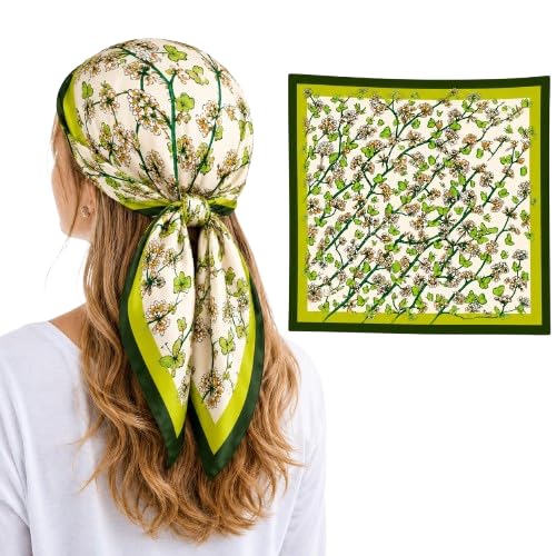 Image of Satin Square Head Scarf for Women, Floral Printed