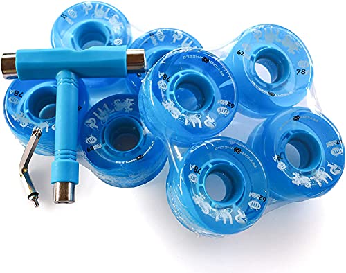Atom Skates Outdoor Quad Roller Wheels / 8 Wheels Atom Pulse Lite 62x33 Blue Bundle with Tool