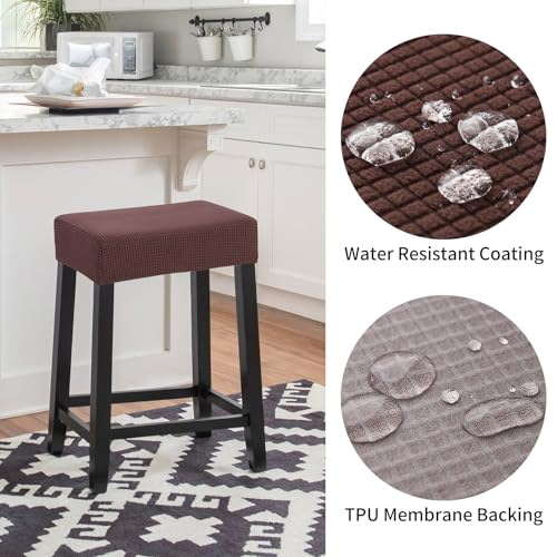 Image of YISUN Stool Covers Rectangle - 4 Pack Stretch Waterproof Saddle Seat Cover Counter Bar Stools Bar Chairs Covers Kitchen Island Chairs Cushion Protector (4, Coffee)