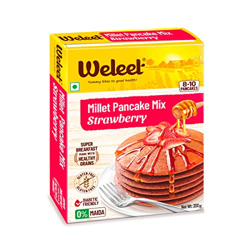 Image of Weleet Millet Pancake Mix | Strawberry Flavour | Pancake Mix Powder, 0% Maida, Gluten Free, Diabetic Friendly - 200 gm, Pack of 1