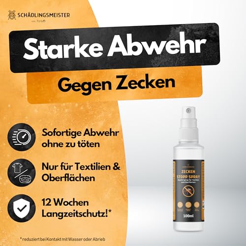 Zecken Stopp Spray – 100 ml – Hochwirksames Abwehrspray für Textilien & Oberflächen – Bis zu 12 Wochen Schutz – Für Zuhause & unterwegs – PT19 Repellent