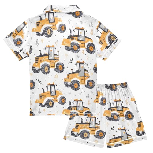 ALAZA Yellow Truck Satin Pajamas Set Short Sleeve Button Down Sleepwear Summer Pjs 2 Piece2