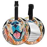 Golden Retriever pet Dog Painting Luggage Tags for Suitcases Set of 2 PU Leather for Women Men Round...