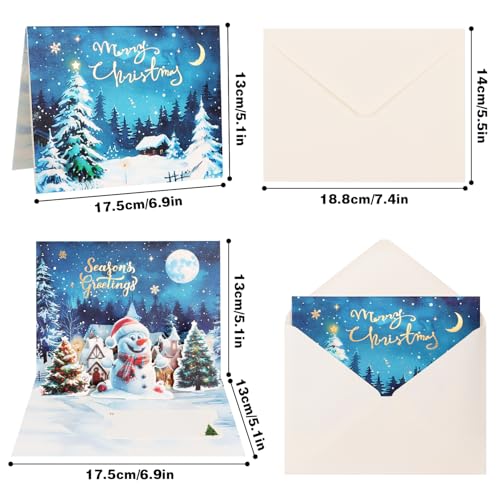 ZALAON 6 Pack Pop Up Christmas Greeting Cards with Envelopes 3D Xmas Cards Handmade Blank Holiday Cards for Winter Holiday Wishes - Image 2