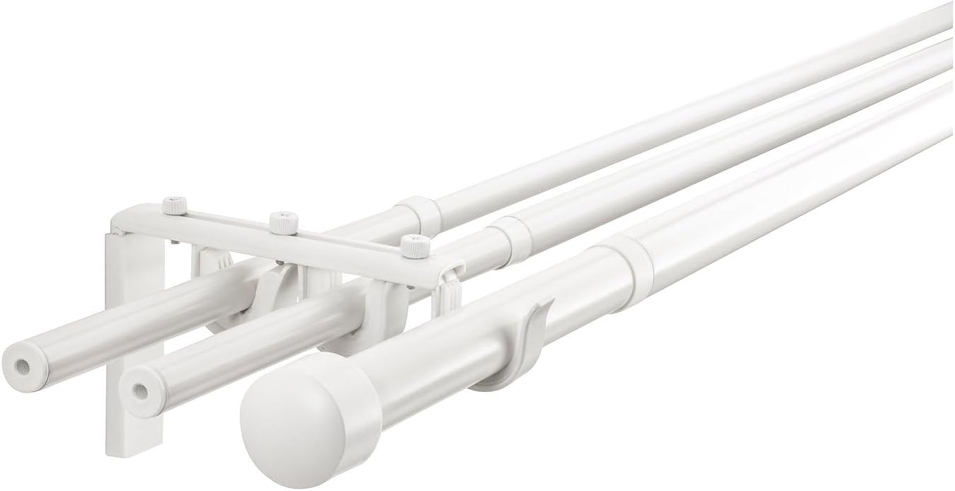 (Similar)incomplete Triple Curtain Rod Combination, Adjustable 47–82\\\", White or Black, Heavy-Duty Metal 3-Layer Window Rod Set with Finials, Wall or Ceiling Mount for Layered Curtains and Drapes (White)