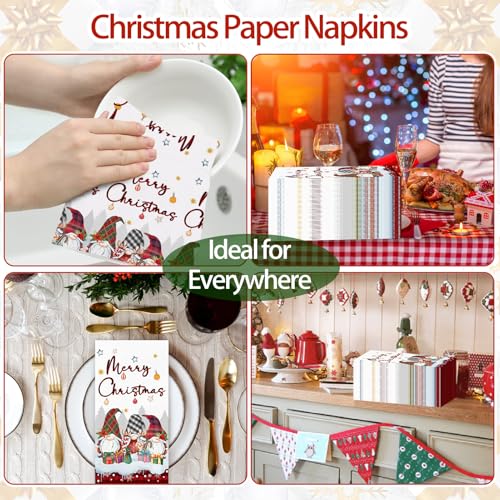 100PCS Christmas Napkins Disposable 3 Ply Winter Christmas Gnome Paper Napkins Decorative Paper Hand Towels for Bathroom Xmas Guest Napkins for Winter Holiday Cocktail Party – Image 8