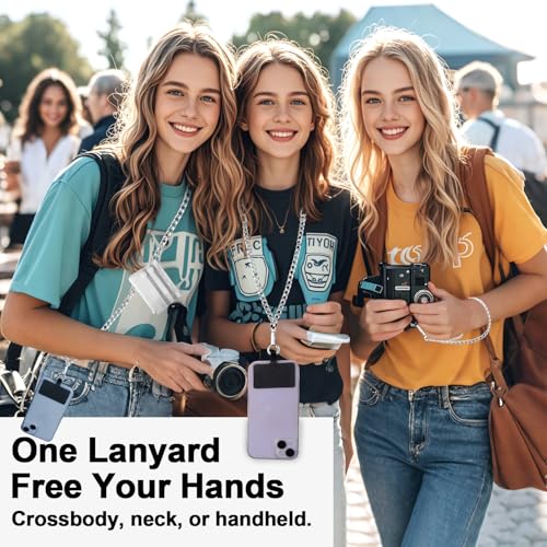 Image of XANGNIER Clip and Go Strap for Phone with Wallet Crossbody, Phone Strap with Zippered Wallet, Adjustable Anti Theft Cellphone Lanyard for Women, Cellphone Chain Accessories,Chain Silver