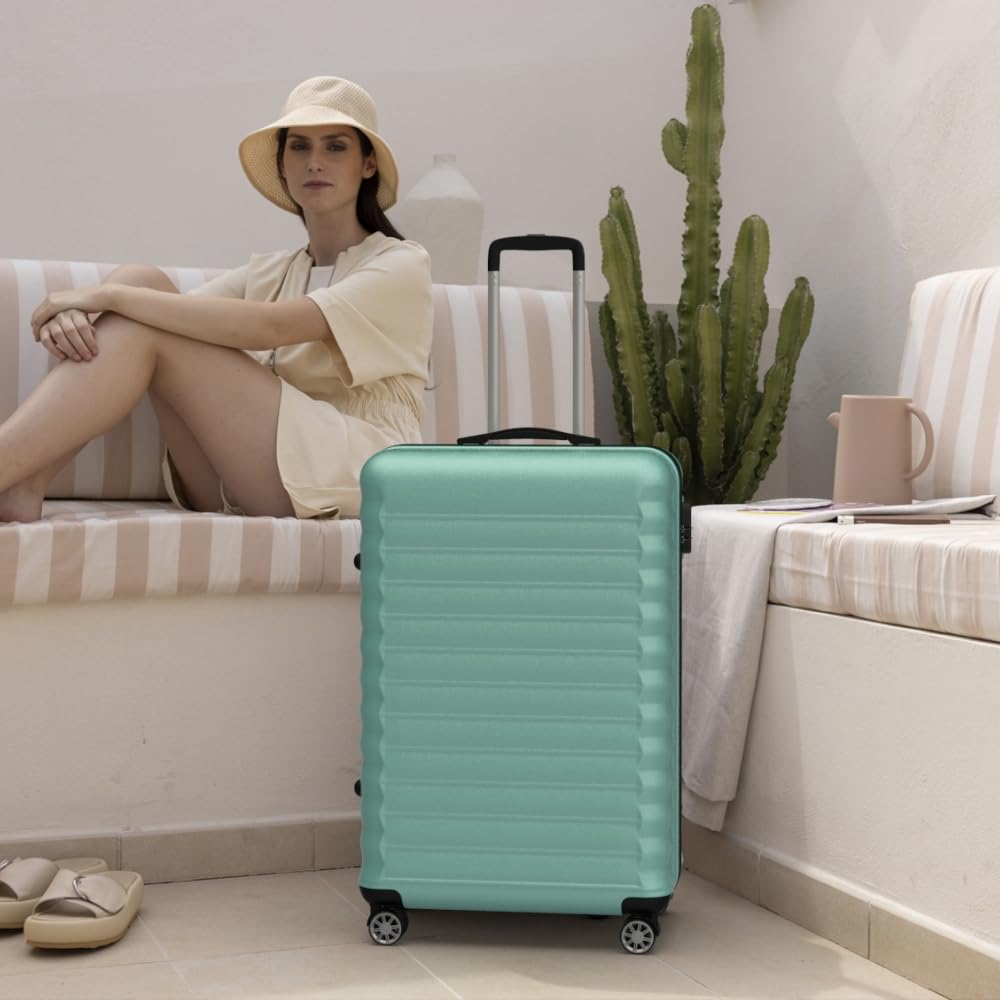 NUMADA - Valigia Grande Upfly 25Kg Upfly 28' ABS (75x49x29cm) con chiusura a combinazione e 4 ruote doppie a 360 | Resistente | Leggera | Interni a scomparti | Verde