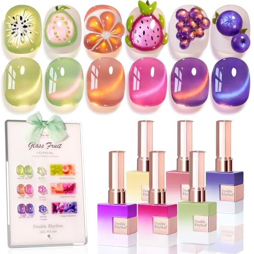 Double Rhythm Fruit Cat Eye Gel Nail Polish Set of 6 Same Color S...
