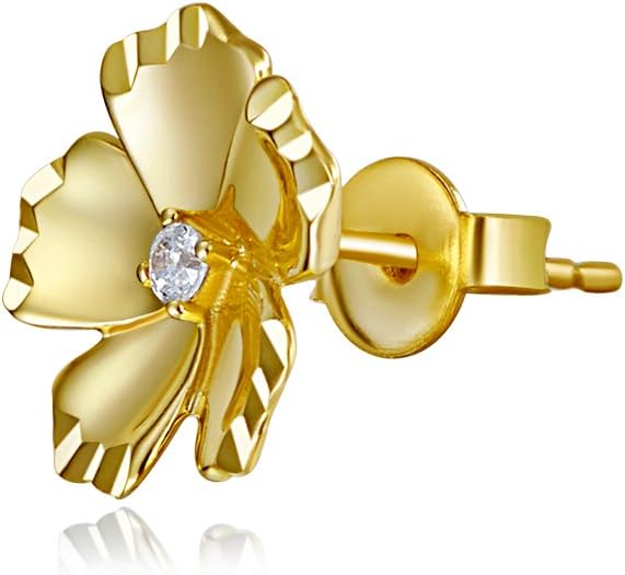 14k REAL Two Tone Gold CZ Flower Earrings