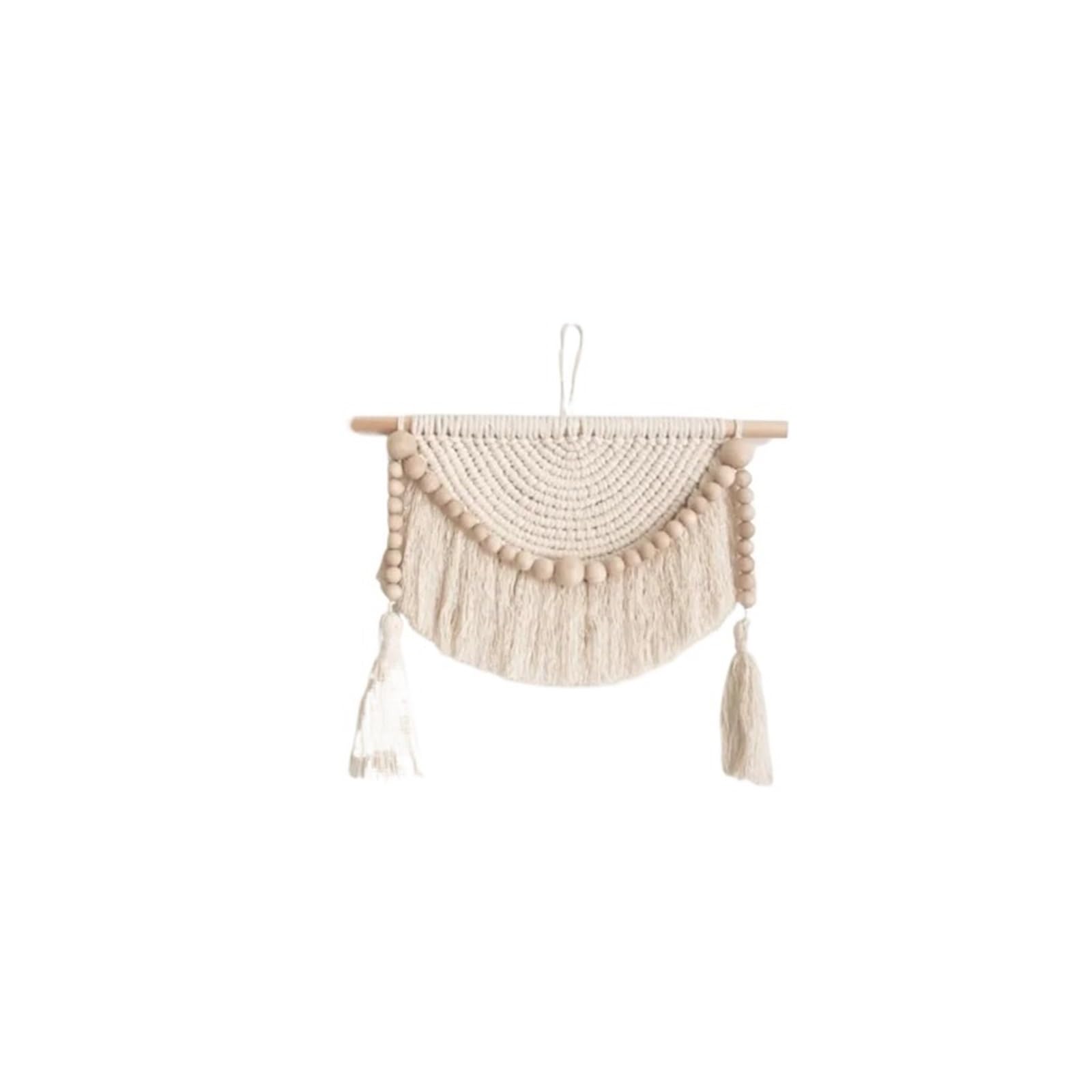 Xinglongs Macrame Wall Hanging Macrame Wall Hanging Tapestry Wood Beads Tassels Handmade Cotton Rope Decor 30cm