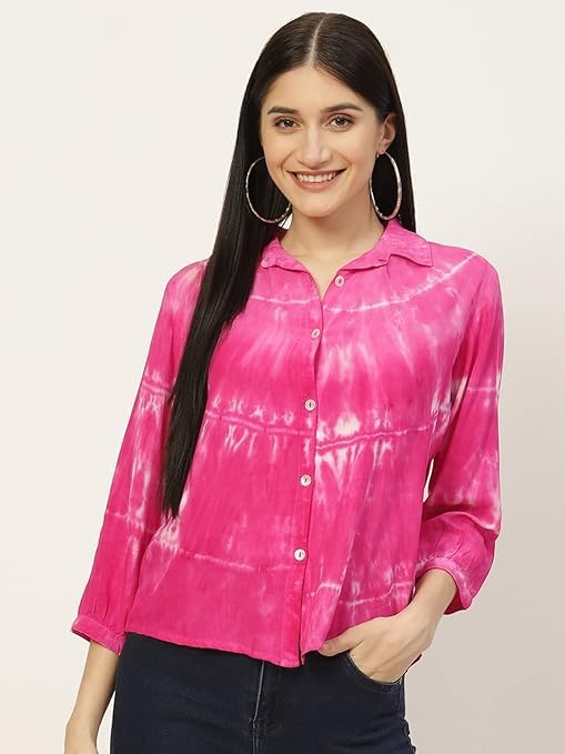 Image of Maaesa - Women Handcrafted Tie-Dye Rayon Shirt | Casual & Office Wear | Relaxed Fit | Long Sleeve | Breathable & Lightweight Fabric