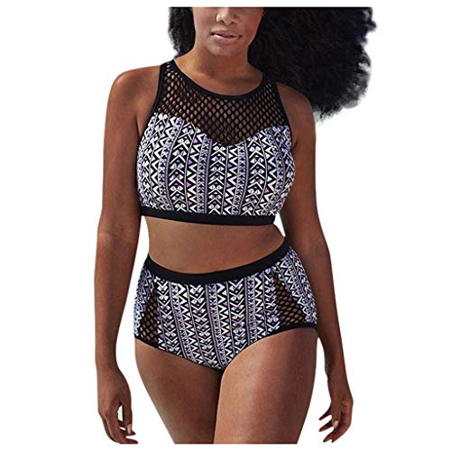 OverDose Soldes Femme en Tulle Maillot de Bain 2 Pieces Grande Taille Tankini Bikini Sexy Transparent Taille Haute Amincissante Maillot Deux Pièces Cover