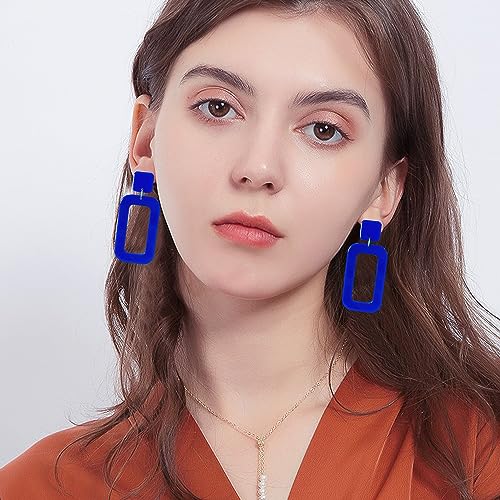 YUNXI 70s Vintage Minimalist Multicolor Acrylic Geometric Square Hollow Drop Dangle Neon Earrings Retro 80s Party Costume Accessory Jewelry for Women With Box4
