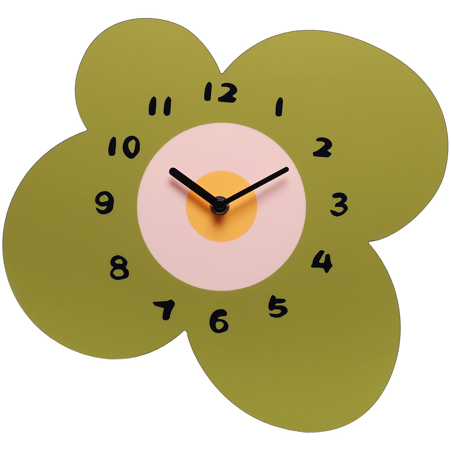 12 Inch Green Flower Petal Design Wall Clock Silent Non Ticking Clock Creative Clock Quartz Clock Battery Powered Arabic Numerals Decorative Home Living Room School Office Size:33.5 * 29.5CM