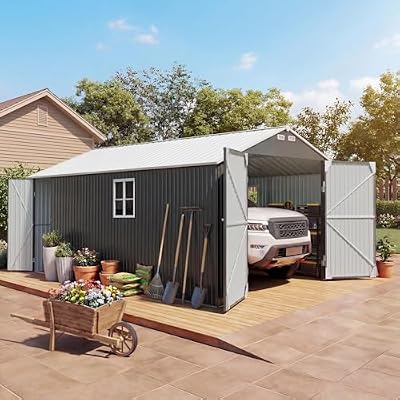 Devoko 12x20 FT Enclosed Metal Carport, Heavy Duty Car Port Garage Shed