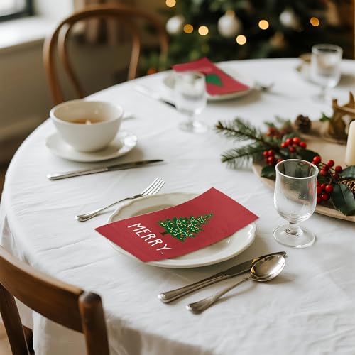 WRAPAHOLIC 50Pcs Christmas Paper Napkins - 3 Ply Merry Xmas Tree Pattern Guest Disposable Hand Towels for Bathroom, Christmas, Holiday, Party Celebration - 4.3 x 7.9 In – Image 5