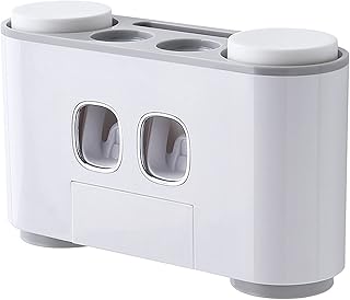 WYDMBH Uchwyt na szczoteczkę do zębów automatyczny dozownik pasty do zębów pyłoszczelny uchwyt na szczoteczkę do zębów z kubkami bez gwoździ stojak na ścianę półka akcesoria łazienkowe zestawy (kolor: szary)