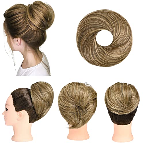 HOOJIH 1PCS Messy Hair Bun Hair Piece Elastic Drawstring Loose Wave Large Curly Bun 60 Gram Short Synthetic Ponytail Ext