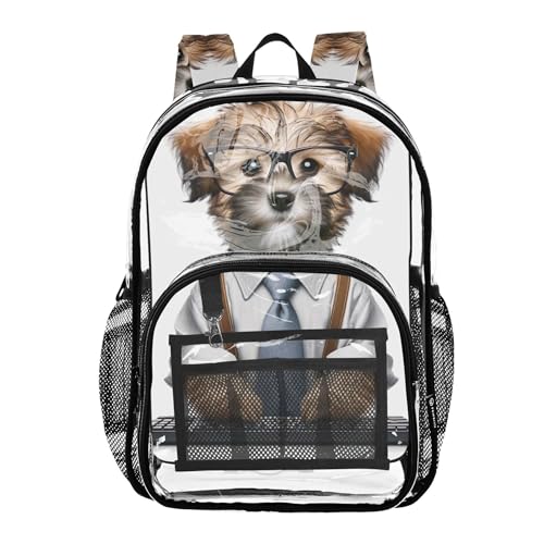 Kids Backpack for Girls Puppy Terrier Worker Dog Travel Clear Backpack Floral Approved See through Bag