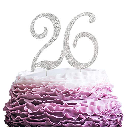 LINGPAR 26 Years Birthday Cake Topper - New Best Crystal Rhinestone 26th Wedding Anniversary Or 26 Years Old Cake Topper Party Decoration Silver