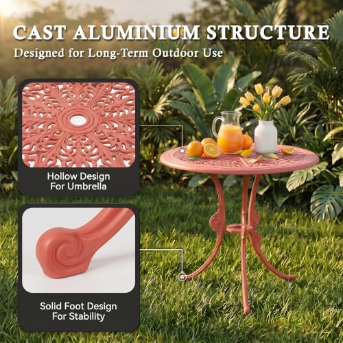 Image of BRISHI Cast Aluminium Garden Patio Seating Chair and Table Set for Balcony Outdoor Furniture with 1 Table and 4 Chair Set (Red)