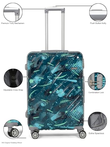 Image of Teakwood World Small 65 cm Check in Size Trolley Bag Polycarbonate 360 Degree 8 Wheels Luggage Bag with TSA Lock, Adjustable Handle Trolley Bags for Travel, Suitcase for Travel | Spark Green
