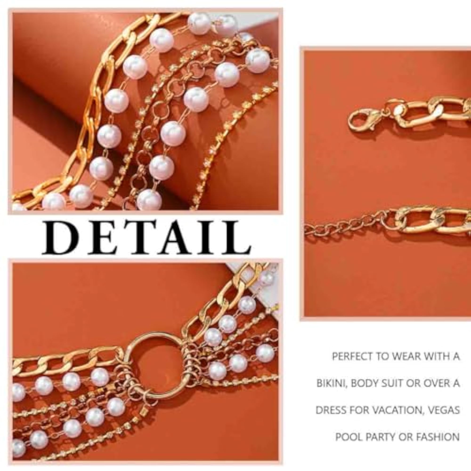 Women's Luxury Layered Pearl Waist Chain with Gold Beads