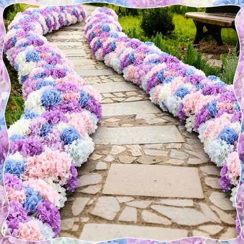 Image of Suncalla Multicolor 6 Bundles Hydrangea Artificial Flowers Bulk 30 Heads 20'' Faux Fake Hydrangea for Spring Graves Easter Decor Porch Indoor Outdoor Home Garden Wedding Table Centerpieces
