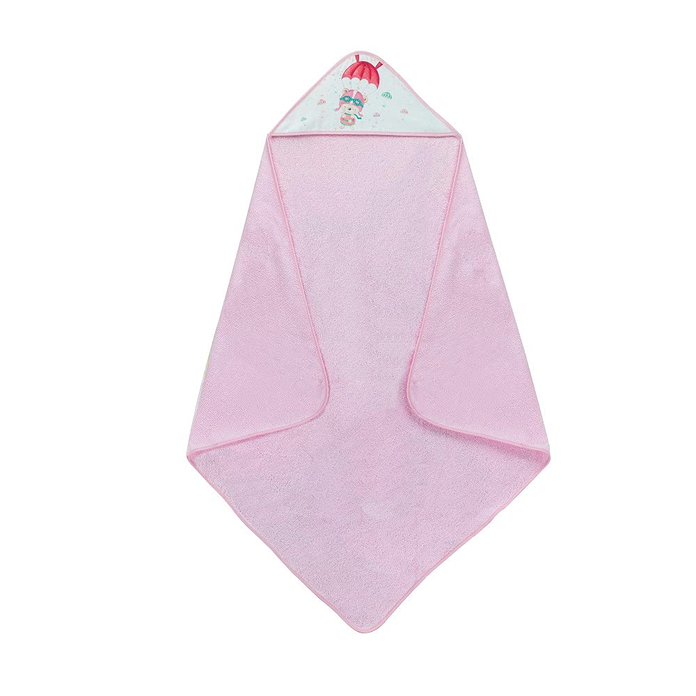 Interbaby - Capa de Baño Bebe Rosa | Toalla Bebe con Capucha 100% Algodón, 100x100cm, Unisex | Suave, Cómoda, Secado Rápido | Ideal Recién Nacidos, Bebes y Niños Pequeños | Diseño Paracaidista