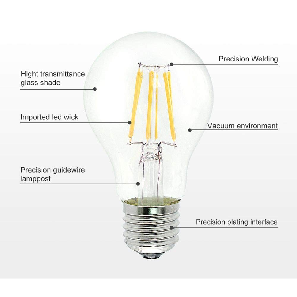 LED Lampadine Di Filamenti Edison 24 V LED A60 E27 Lampadine A Vite, Cassaforte A Bassa Tensione 12-36 V AC / DC 6W 600LM E27 60W Bulb A Incandescenza Equivalente, 3000K Caldo Bianco 4pezzi [classe En