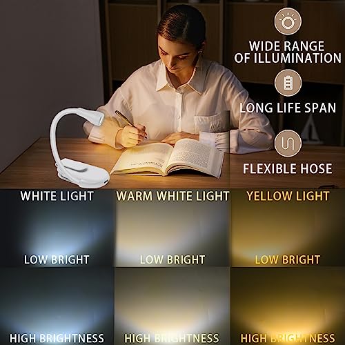 Image of Rechargeable Book Light,Portable Book Lamp,USB Book Light,Clip on Reading Lights,Book Lamp for Reading in Bed,360 Adjustable Clip on Light,Perfect for Book Lovers (White)