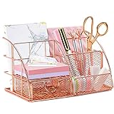 Organizador de escritorio de metal,Organizador de escritorio, Compartimentos Soporte para Bolígrafo,Portalápices Multifuncional,Soporte para Bolígrafo de Escritorio (Oro rosado)