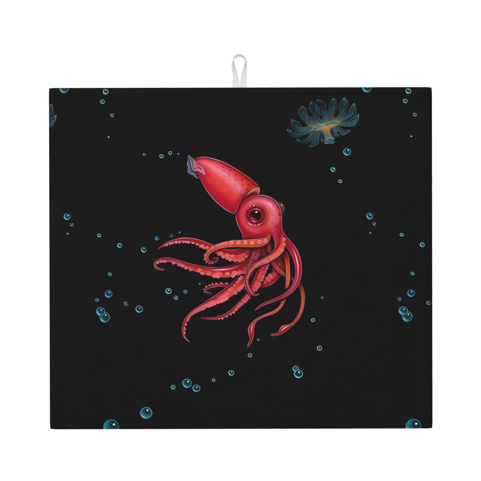 HJFCZH Strawberry Squid Prints Kitchen Drying Mat – Absorbent Microfiber Throw for Dishes, Non-Slip Counter Cover, Quick-Drying Layer with Fade-Resistant Print
