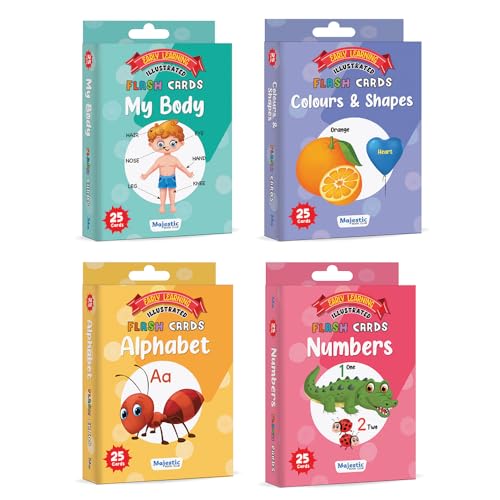 Image of Flash Cards for Kids | 100 Cards | Alphabet, Numbers, Colours & Shapes, My Body | Early Learning Preschool Activity Kit for 4+ Years | Brain Boosting Home Education | The Book Tree