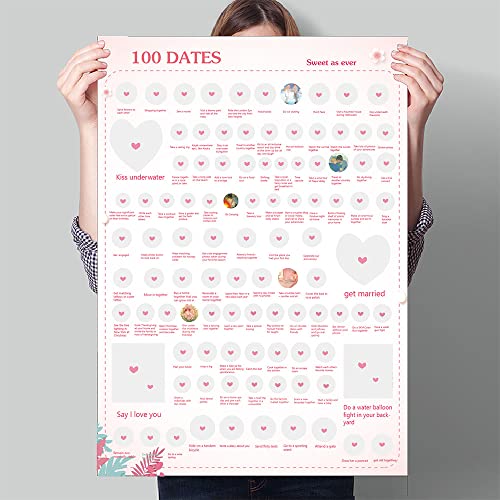 Image of NTZS 100 Dates Scratch Off Poster - Engagement Gifts for Her, Date Night, Anniversary for Couples, Birthday Gifts for Women, Wedding Gifts(16.5 inch x 23.4 inch Pink Christmas Festival Gift