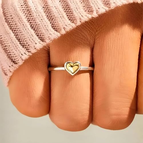 Heart Ring Heart Rings for Women Metal Two Tone Love Rings Eternity Wedding Band Accessories Modern Female Jewelry Dropship4