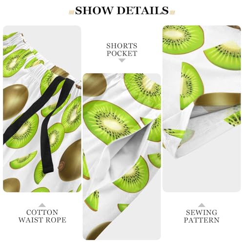 Kiwi Fruit White Pajama Shorts for Men Lounge Pants Sleep Lounge Short Mens Short Shorts with Pockets, S-XXL-XXL4