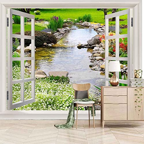 Mural De Pared Papel Pintado Con Foto Paisaje Del Arroyo Del Jardín Diseño Moderno Ilusión De Pared 3D, Decoración Mural Papel Tapiz Para Dormitorio Adultos Sala De Estar Auto 200(ancho)x150(alto)cm