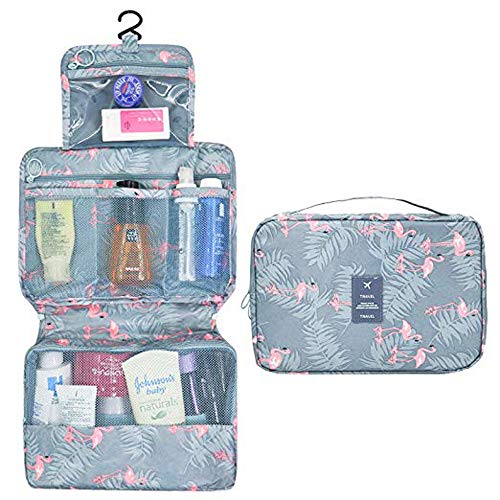 Trolleyshop Hanging Flamingo Travel Toiletry Bag Cosmetic Make up Organizer for Women and Girls Waterproof (Grey Blue)