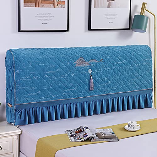 Cubrecabecera cama tejido cubierta para cabecero antipolvo, protector de edredón espesado cubrecabecero todo incluido Protector de cama decorativo dormitorio lavable, azul 220 x 65 cm