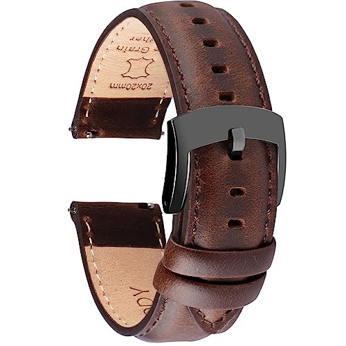 Leather Watch Bands Quick Release, Elegant Top Grain Leather Watch Straps for Men & Women, Choice of Color & Width – 18mm, 19mm, 20mm, 21mm or 22mm Wristbands Bracelet for Watch & Smartwatch