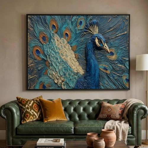 Tableau texturé oiseau bleu grand format pour sublimer un mur vide