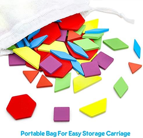Coogam 160 PCS Wooden Shape Puzzle Pattern Blocks, Tangrams Geometric Brain Teaser Toy Game, Geo Montessori Preschool Learning Activity STEM Gift for Kids with 24 Pcs Design Cards 7 51KzaSVrHXL. AC