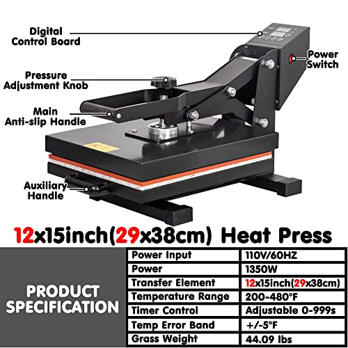 Sopbost 15X12" Clamshell Heat Press Machine Slide Out Heat Press T Shirt Pressing Machine For T-Shirt Canvas Bags Pillows, Black #TOP5