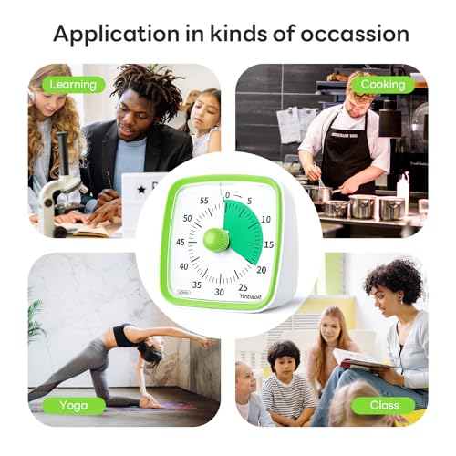 Image of Yunbaoit Visual Timer with Night Light, 60-Minute Countdown Timer for Kids and Adults, Silent Classroom Timer, Time Management Tool for Home, School, or Work (Light Green)