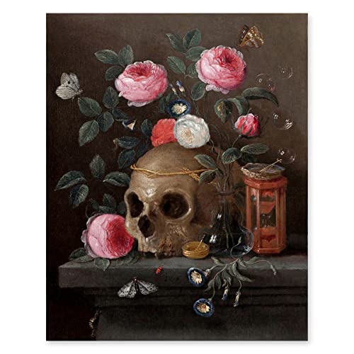 CLOUD NINE PRINTS | Vanitas, Vintage Skull Print - Pink Rose Gothic Wall Art, Dark Aesthetic Art, Ancient Spiritual Decor (5x7 Print Unframed)