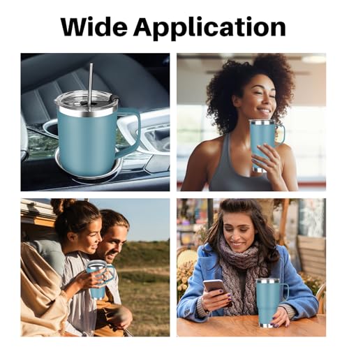 Image of 20 oz Tumbler with Handle, Stainless Steel Insulated Tumbler with Lid and Straw, Double Wall Vacuum Coffee Mug Tumbler, Insulated Coffee Thermal Cup for Cold and Hot (Maya Blue)