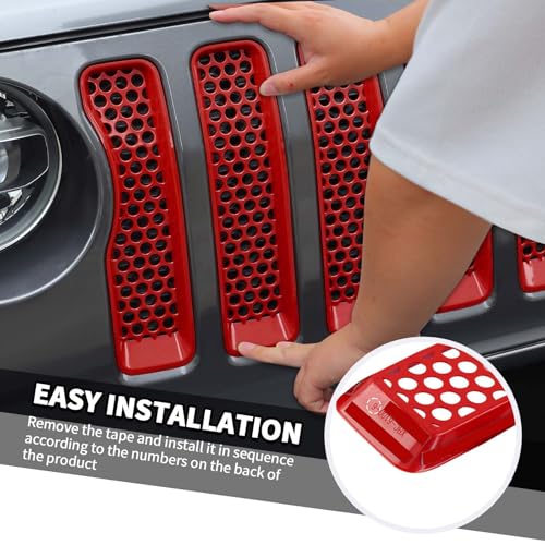 Image of 7PCS Mesh Grille Inserts Fit for Jeep Wrangler JL Sport /Sport S 2018-2024 (Red)